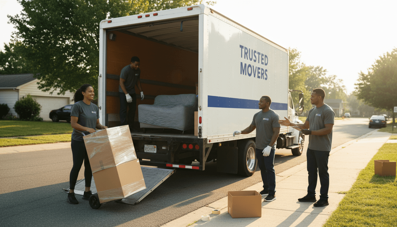 Professional moving team coordinating a relocation with precision and teamwork